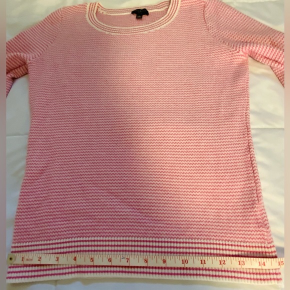 Talbots Pink/White Chevron Fitted Sweater With Ribbed Neck and Cuffs-Petite S - Picture 8 of 10